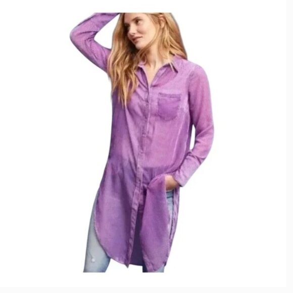 Anthro Akemi & Kin Purple Velvet Burnout Button-Down Duster - Size XS - Picture 1 of 8